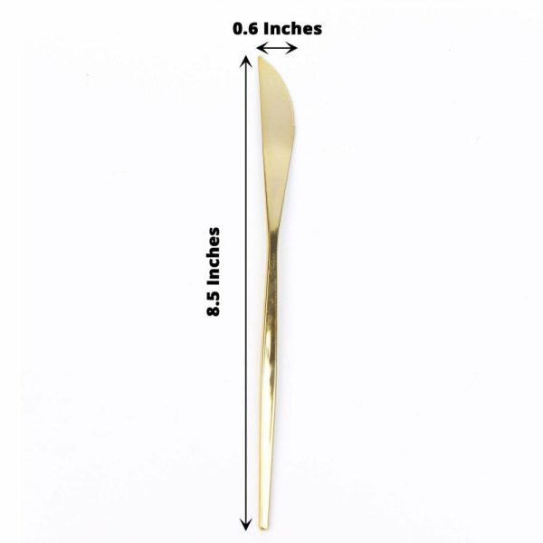 Disposable Utensils |  24 Pack 8″ Glossy Gold Heavy Duty Plastic Silverware Knives Cutlery, Premium Disposable Sleek Flatware