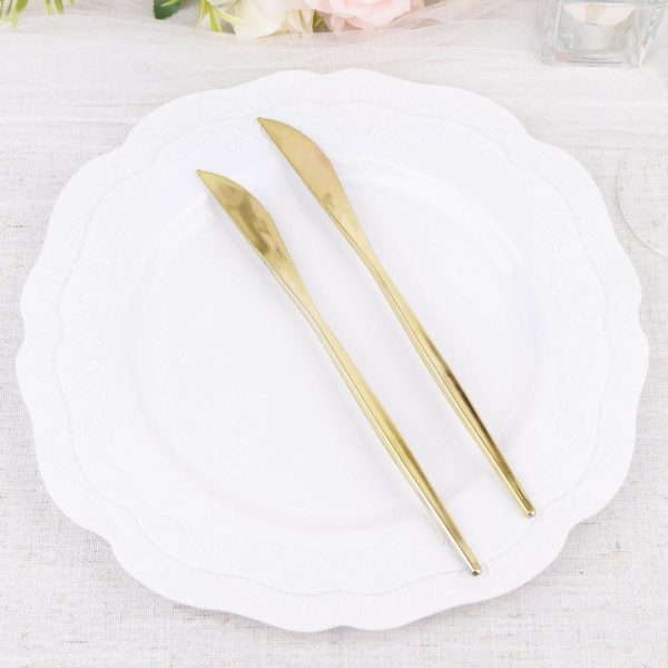 Disposable Utensils |  24 Pack 8″ Glossy Gold Heavy Duty Plastic Silverware Knives Cutlery, Premium Disposable Sleek Flatware