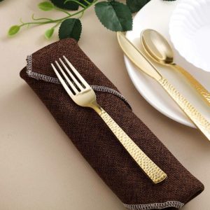 Disposable Utensils |  24 Pack Gold Hammered Style 7″ Heavy Duty Plastic Forks, Plastic Silverware