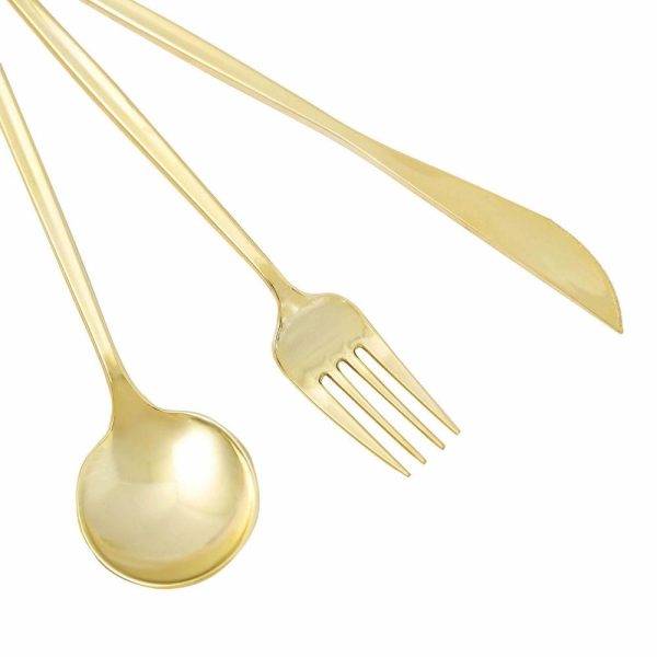 Disposable Utensils |  24 Pack Gold Sleek Modern Plastic Silverware Set, Premium Disposable Knife, Spoon & Fork Set – 8″