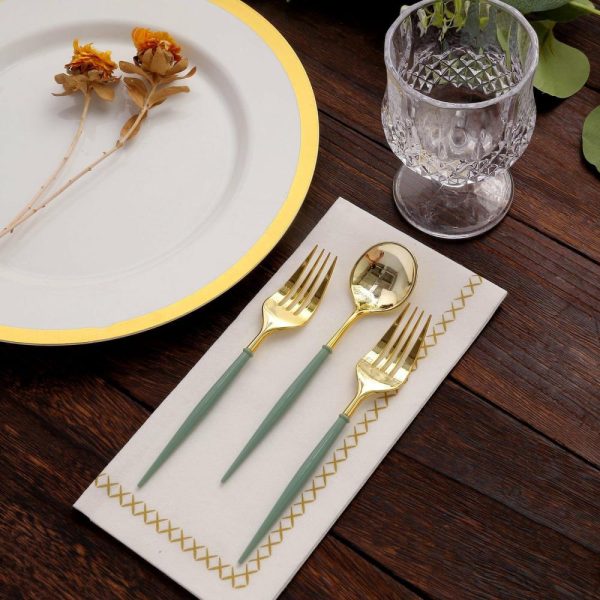 Disposable Utensils |  24 Pack Metallic Gold Dusty Sage Green Premium Disposable Fork Spoon Silverware Set, 6″ Modern Heavy Duty Plastic Utensils