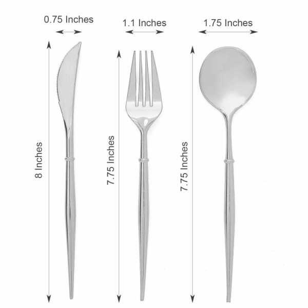 Disposable Utensils |  24 Pack Silver 8″ Modern Flatware Set, Heavy Duty Plastic Silverware, Disposable Cutlery