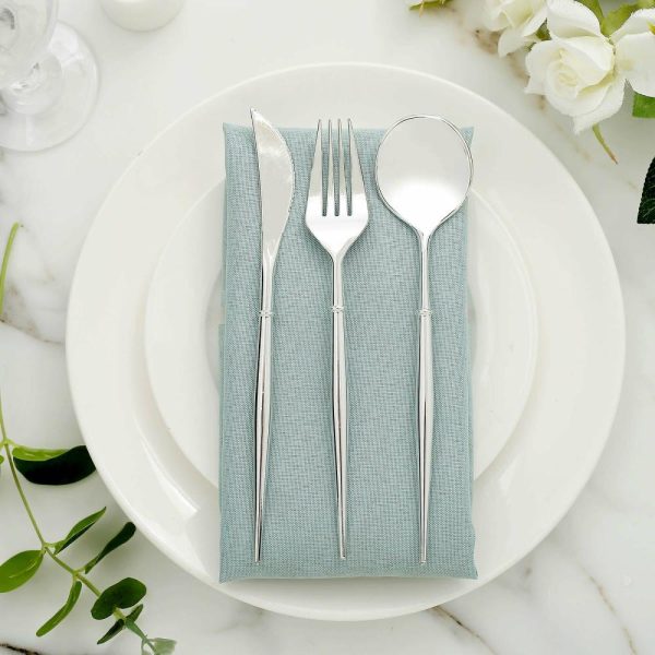 Disposable Utensils |  24 Pack Silver 8″ Modern Flatware Set, Heavy Duty Plastic Silverware, Disposable Cutlery