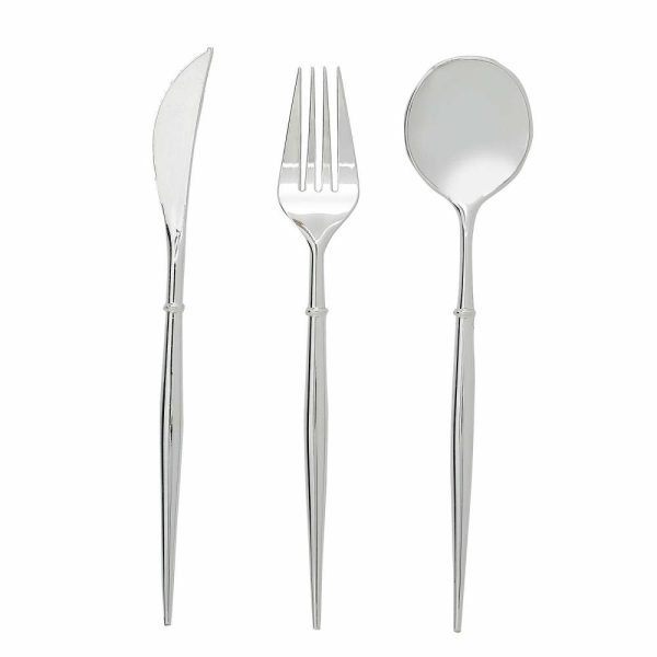 Disposable Utensils |  24 Pack Silver 8″ Modern Flatware Set, Heavy Duty Plastic Silverware, Disposable Cutlery