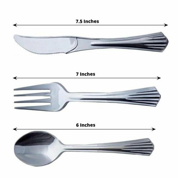 Disposable Utensils |  24 Pack Silver Heavy Duty Disposable Silverware Set With Fluted Handles, Plastic Utensils – 6″,7″