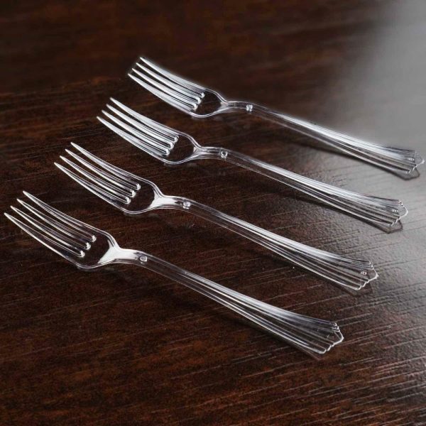 Disposable Utensils |  25 Pack 7″ Clear Heavy Duty Disposable Forks with Fluted Handles, Plastic Silverware