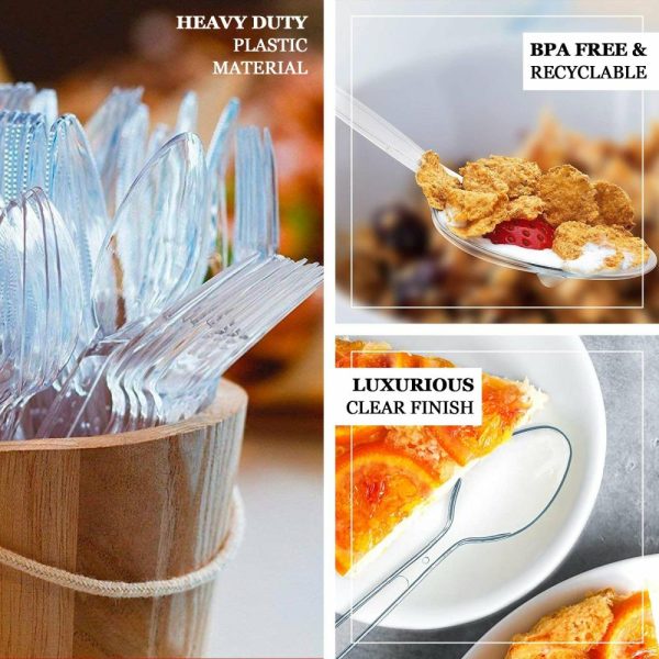 Disposable Utensils |  25 Pack 7″ Clear Heavy Duty Disposable Forks with Fluted Handles, Plastic Silverware