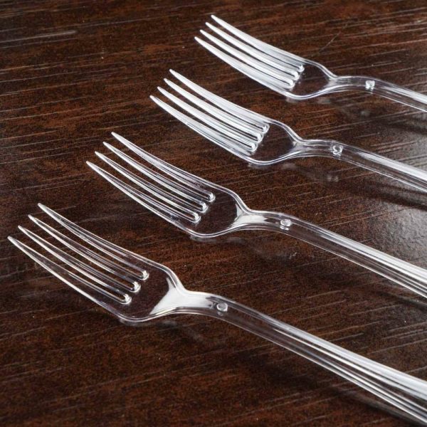 Disposable Utensils |  25 Pack 7″ Clear Heavy Duty Disposable Forks with Fluted Handles, Plastic Silverware