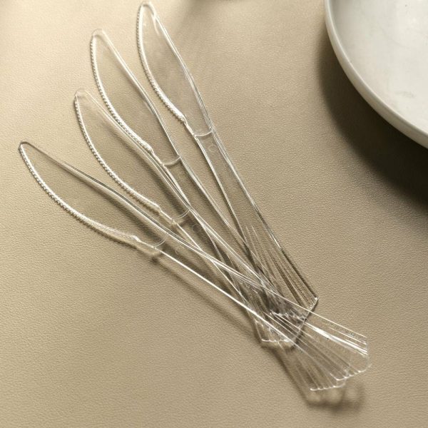 Disposable Utensils |  25 Pack 7″ Clear Heavy Duty Disposable Knives With Fluted Handles, Plastic Silverware