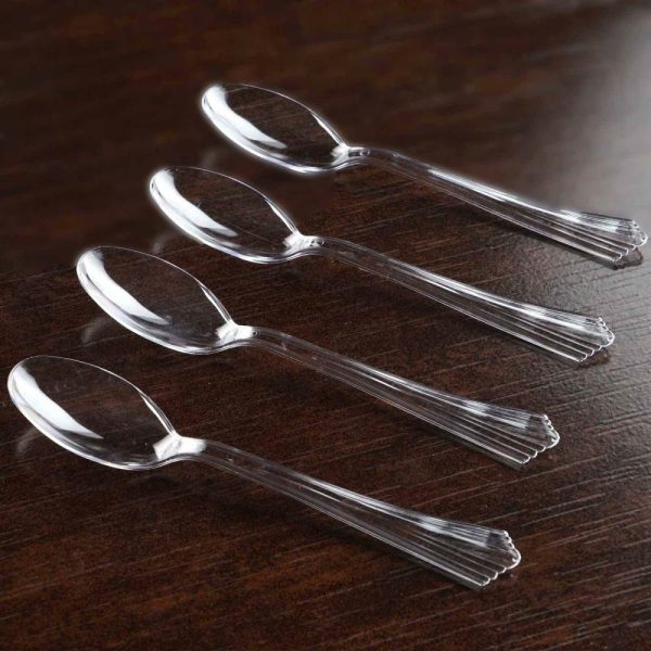 Disposable Utensils |  25 Pack 7″ Clear Heavy Duty Disposable Spoons with Fluted Handles, Plastic Silverware