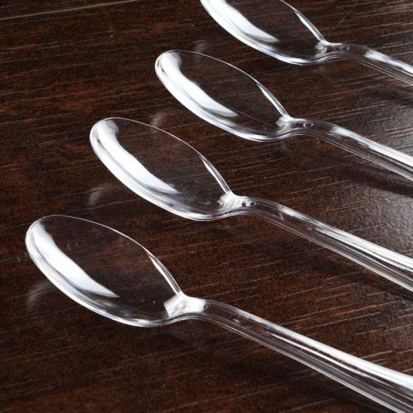 Disposable Utensils |  25 Pack 7″ Clear Heavy Duty Disposable Spoons with Fluted Handles, Plastic Silverware