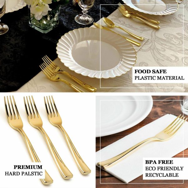 Disposable Utensils |  25 Pack 7″ Metallic Gold Classic Heavy Duty Disposable Forks, Plastic Silverware