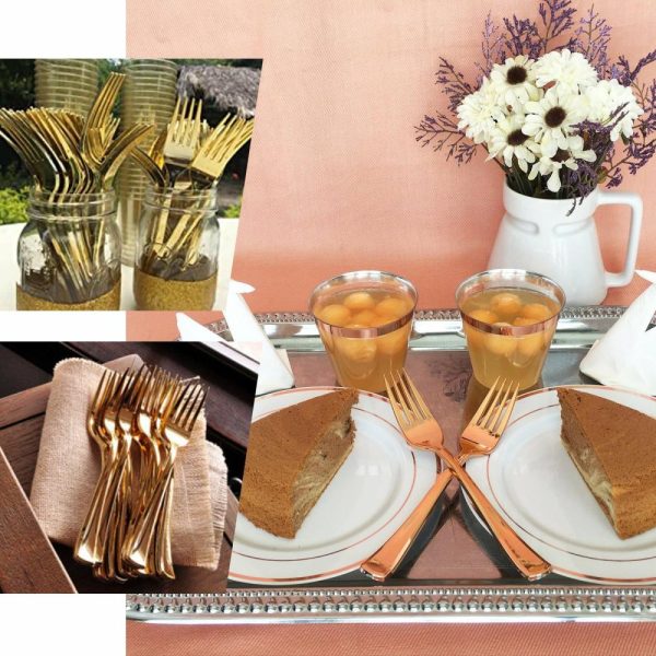 Disposable Utensils |  25 Pack 7″ Metallic Gold Classic Heavy Duty Disposable Forks, Plastic Silverware