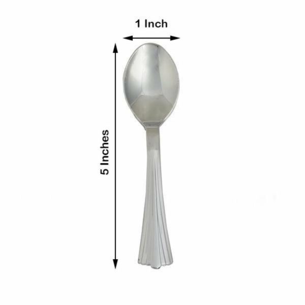 Disposable Utensils |  36 Pack 5″ Light Silver Heavy Duty Disposable Tea Coffee Spoons with Fluted Handles, Plastic Silverware