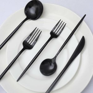 Disposable Utensils |  50 Pack Black Premium Plastic Silverware Set, Heavy Duty Disposable Sleek Utensil Cutlery