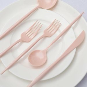 Disposable Utensils |  50 Pack Blush Pink Premium Plastic Silverware Set, Heavy Duty Disposable Sleek Utensil Cutlery