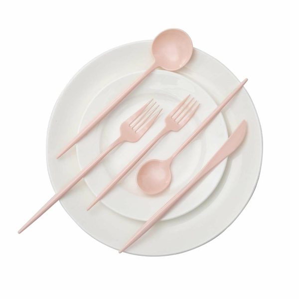 Disposable Utensils |  50 Pack Blush Pink Premium Plastic Silverware Set, Heavy Duty Disposable Sleek Utensil Cutlery