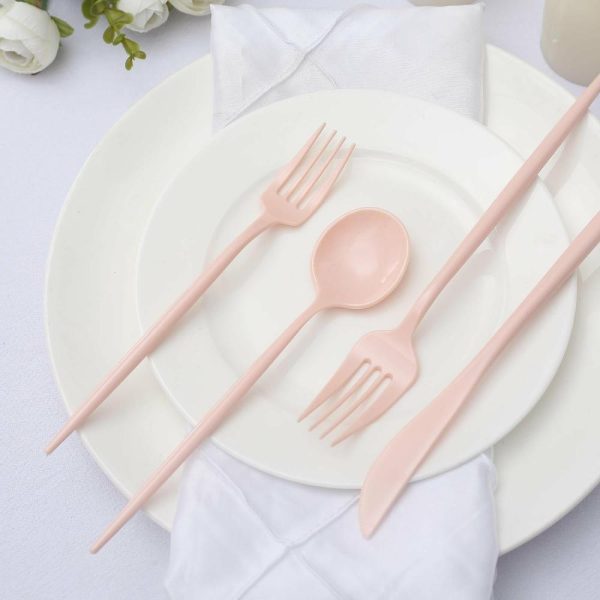 Disposable Utensils |  50 Pack Blush Pink Premium Plastic Silverware Set, Heavy Duty Disposable Sleek Utensil Cutlery