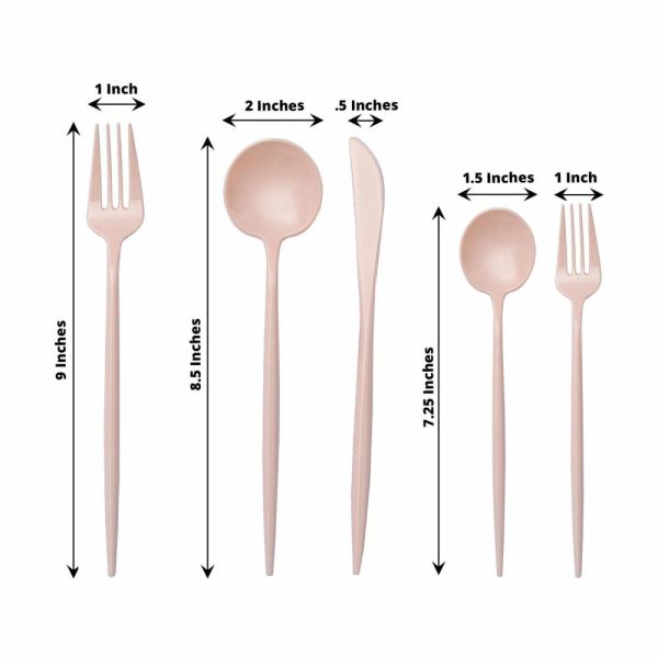 Disposable Utensils |  50 Pack Blush Pink Premium Plastic Silverware Set, Heavy Duty Disposable Sleek Utensil Cutlery