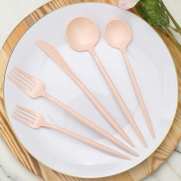 Disposable Utensils |  50 Pack Blush Pink Premium Plastic Silverware Set, Heavy Duty Disposable Sleek Utensil Cutlery