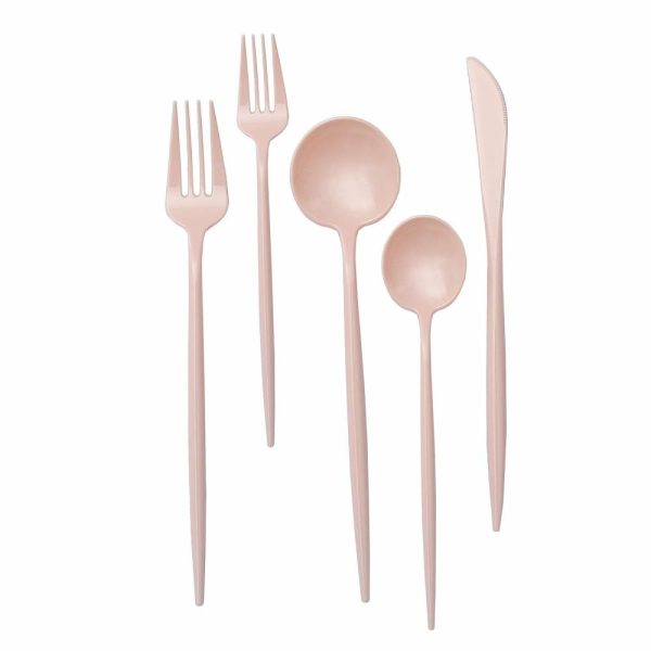 Disposable Utensils |  50 Pack Blush Pink Premium Plastic Silverware Set, Heavy Duty Disposable Sleek Utensil Cutlery