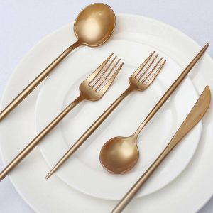 Disposable Utensils |  50 Pack Gold Premium Plastic Silverware Set, Heavy Duty Disposable Sleek Utensil Cutlery