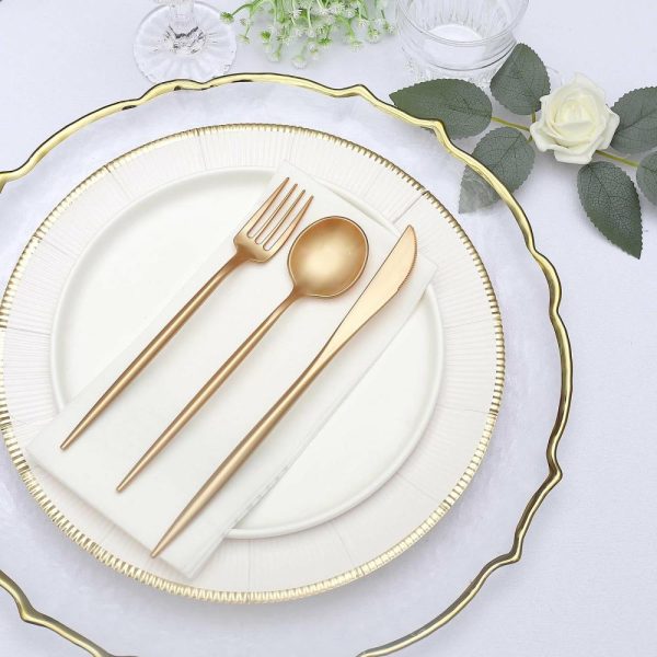 Disposable Utensils |  50 Pack Gold Premium Plastic Silverware Set, Heavy Duty Disposable Sleek Utensil Cutlery