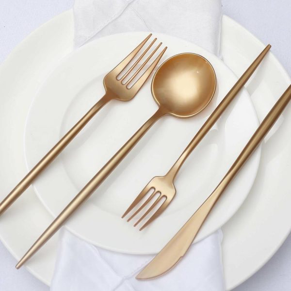 Disposable Utensils |  50 Pack Gold Premium Plastic Silverware Set, Heavy Duty Disposable Sleek Utensil Cutlery