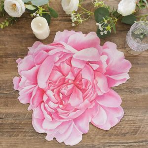 Eco-Friendly Natural Tableware |  10 Pack Pink Peony Flower Disposable Table Mats, 14″ Cardboard Paper Floral Placemats – 400GSM