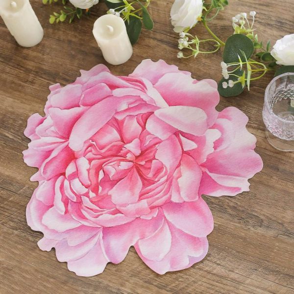 Eco-Friendly Natural Tableware |  10 Pack Pink Peony Flower Disposable Table Mats, 14″ Cardboard Paper Floral Placemats – 400GSM