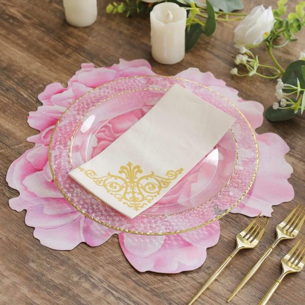 Eco-Friendly Natural Tableware |  10 Pack Pink Peony Flower Disposable Table Mats, 14″ Cardboard Paper Floral Placemats – 400GSM