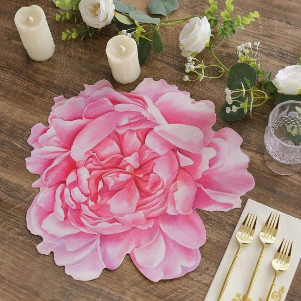 Eco-Friendly Natural Tableware |  10 Pack Pink Peony Flower Disposable Table Mats, 14″ Cardboard Paper Floral Placemats – 400GSM