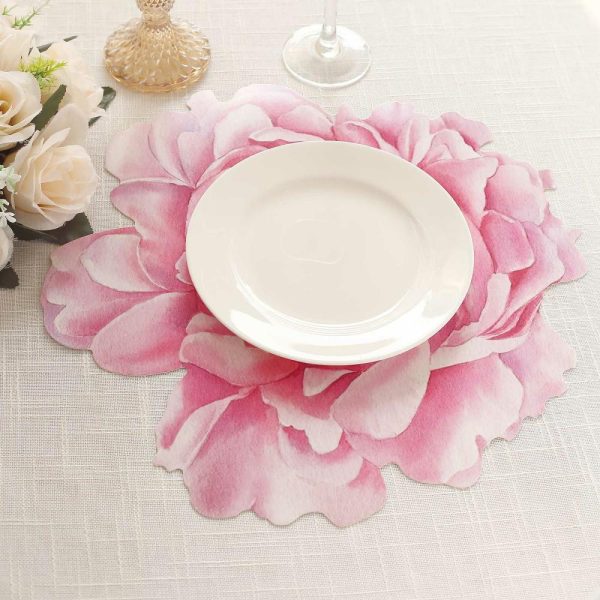 Eco-Friendly Natural Tableware |  10 Pack Pink Peony Flower Disposable Table Mats, 14″ Cardboard Paper Floral Placemats – 400GSM