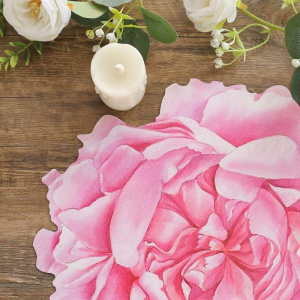 Eco-Friendly Natural Tableware |  10 Pack Pink Peony Flower Disposable Table Mats, 14″ Cardboard Paper Floral Placemats – 400GSM