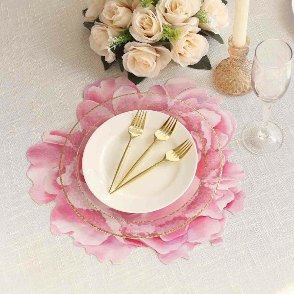 Eco-Friendly Natural Tableware |  10 Pack Pink Peony Flower Disposable Table Mats, 14″ Cardboard Paper Floral Placemats – 400GSM