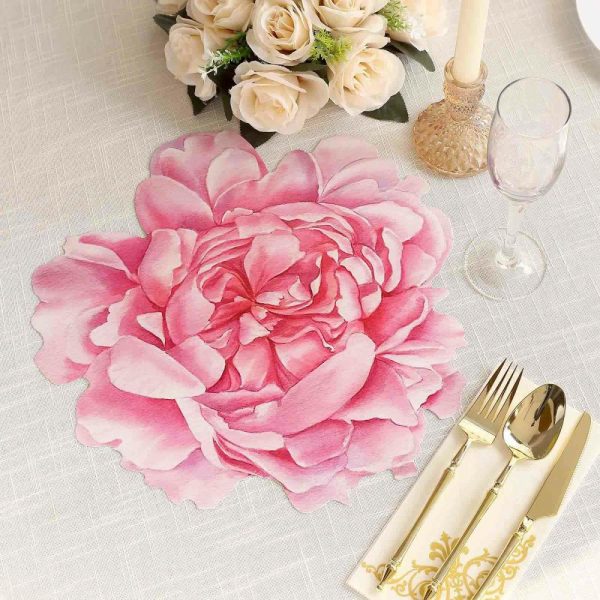 Eco-Friendly Natural Tableware |  10 Pack Pink Peony Flower Disposable Table Mats, 14″ Cardboard Paper Floral Placemats – 400GSM