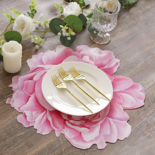 Eco-Friendly Natural Tableware |  10 Pack Pink Peony Flower Disposable Table Mats, 14″ Cardboard Paper Floral Placemats – 400GSM