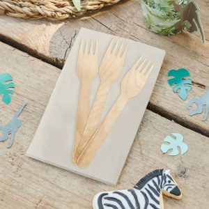 Eco-Friendly Natural Tableware |  100 Pack Eco Friendly Birchwood Picnic Forks, 6″ Biodegradable Wooden Cutlery