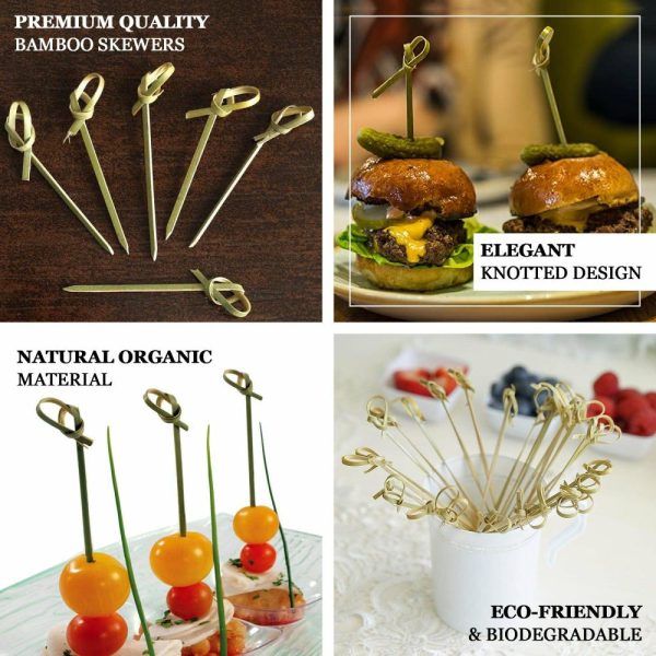 Eco-Friendly Natural Tableware |  100 Pack Eco Friendly Twisted Knot Cocktail Sticks, 6″ Decorative Top Bamboo Skewers Party Picks