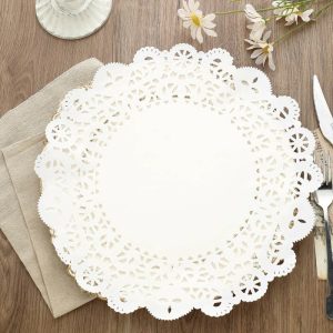 Eco-Friendly Natural Tableware |  100 Pcs 14″ Round White Lace Paper Doilies, Food Grade Paper Placemats