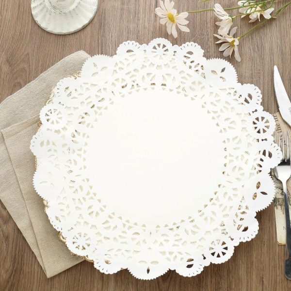 Eco-Friendly Natural Tableware |  100 Pcs 14″ Round White Lace Paper Doilies, Food Grade Paper Placemats