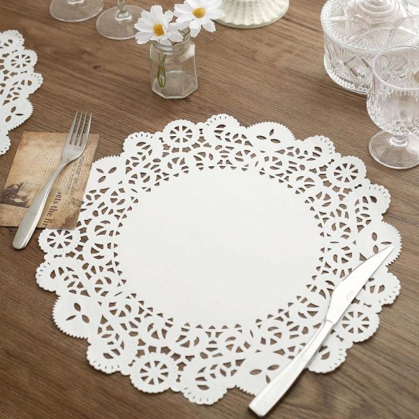 Eco-Friendly Natural Tableware |  100 Pcs 14″ Round White Lace Paper Doilies, Food Grade Paper Placemats