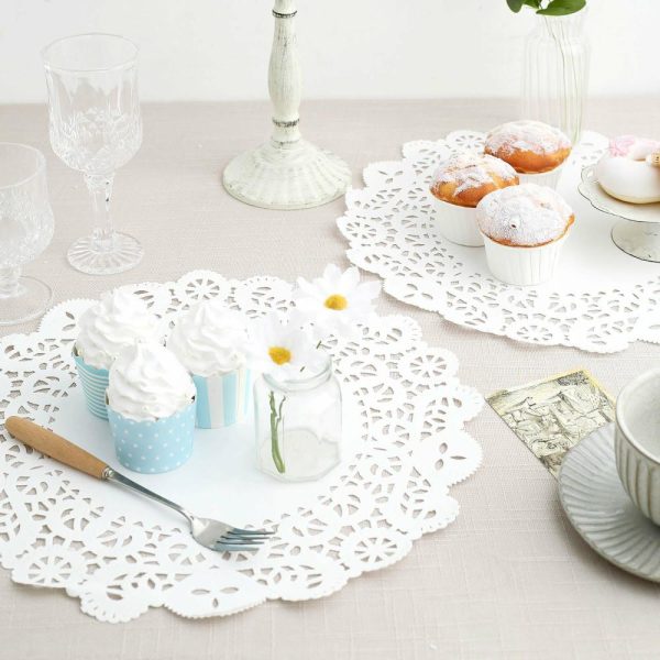 Eco-Friendly Natural Tableware |  100 Pcs 14″ Round White Lace Paper Doilies, Food Grade Paper Placemats