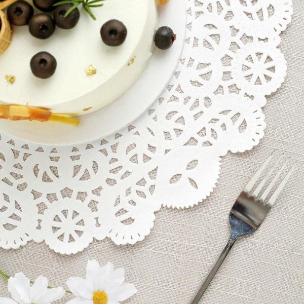 Eco-Friendly Natural Tableware |  100 Pcs 14″ Round White Lace Paper Doilies, Food Grade Paper Placemats