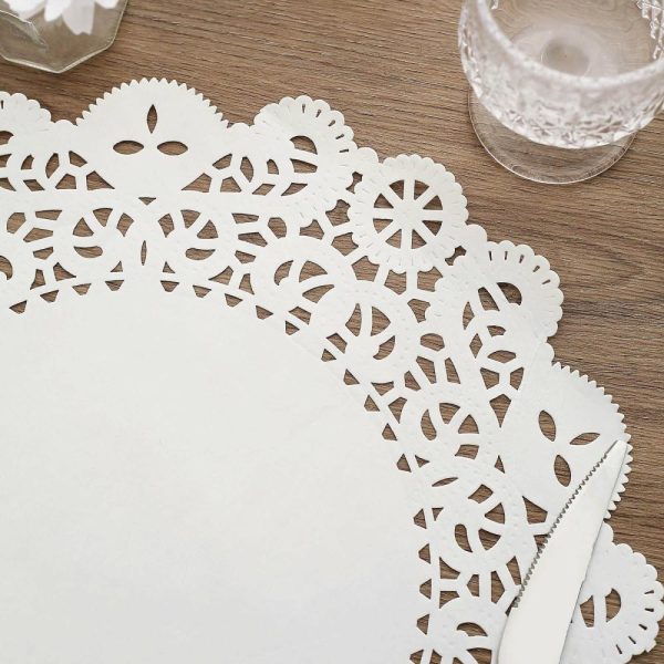 Eco-Friendly Natural Tableware |  100 Pcs 14″ Round White Lace Paper Doilies, Food Grade Paper Placemats