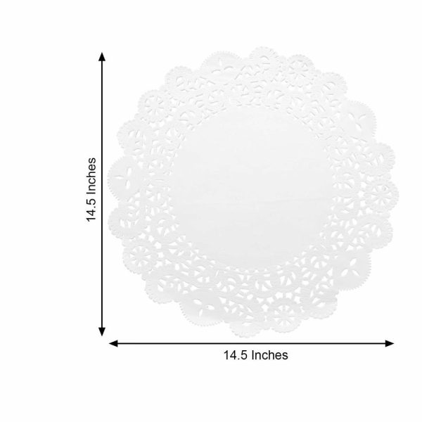 Eco-Friendly Natural Tableware |  100 Pcs 14″ Round White Lace Paper Doilies, Food Grade Paper Placemats