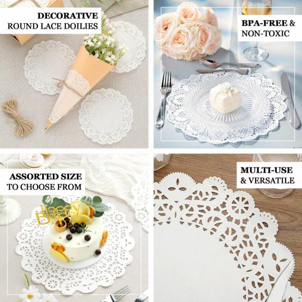 Eco-Friendly Natural Tableware |  100 Pcs 14″ Round White Lace Paper Doilies, Food Grade Paper Placemats