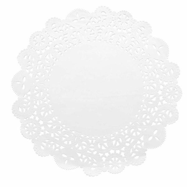 Eco-Friendly Natural Tableware |  100 Pcs 14″ Round White Lace Paper Doilies, Food Grade Paper Placemats