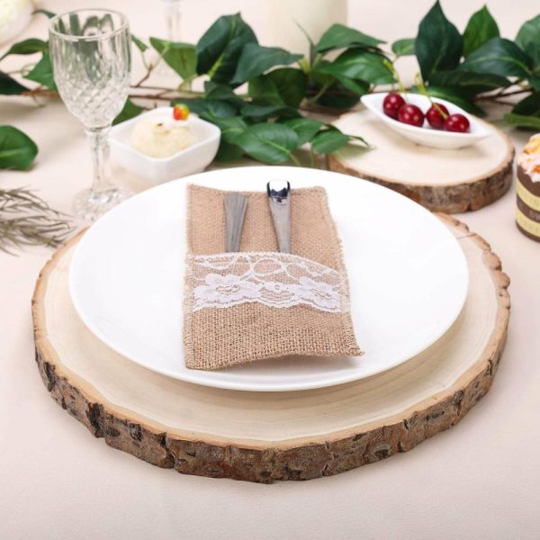 Eco-Friendly Natural Tableware |  15″ Dia Natural Wood Charger Plates With Bark Edge Wood Slice Chargers Rustic Wedding Table Settings