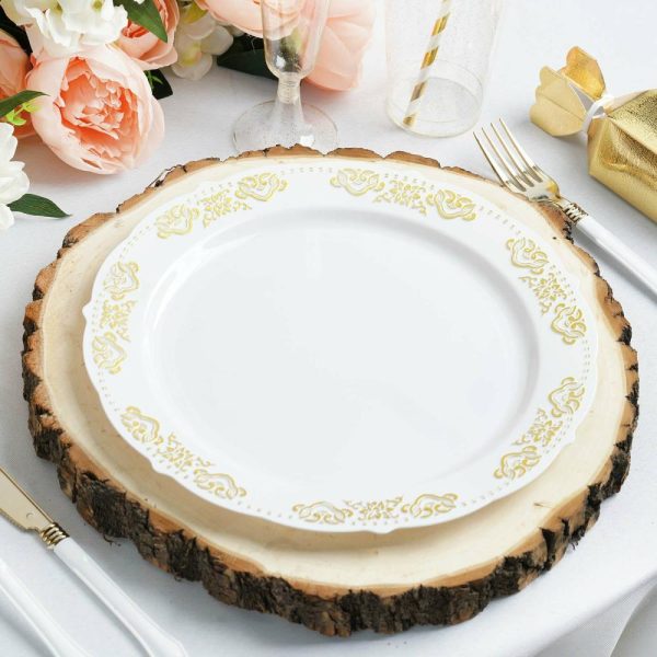 Eco-Friendly Natural Tableware |  15″ Dia Natural Wood Charger Plates With Bark Edge Wood Slice Chargers Rustic Wedding Table Settings